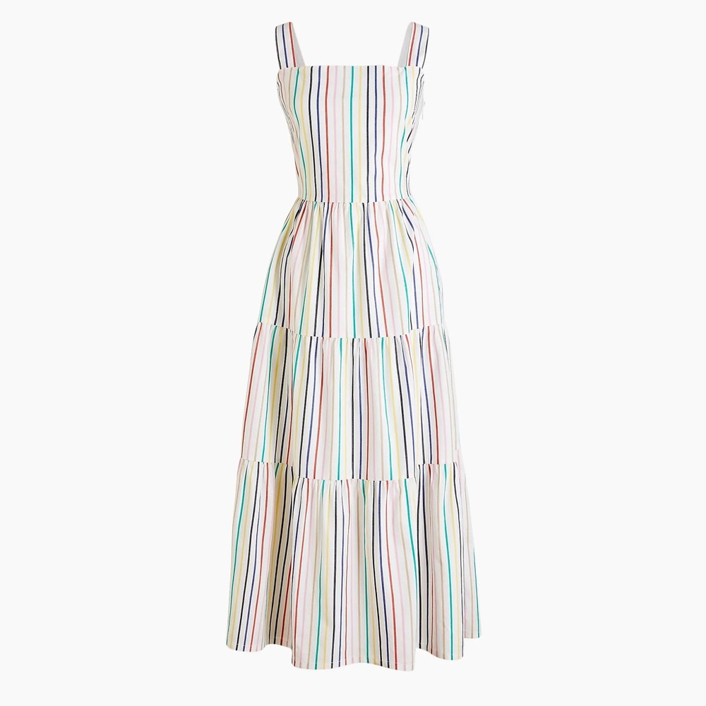 NWT J. Crew Tiered Maxi Dress in Rainbow Stripe